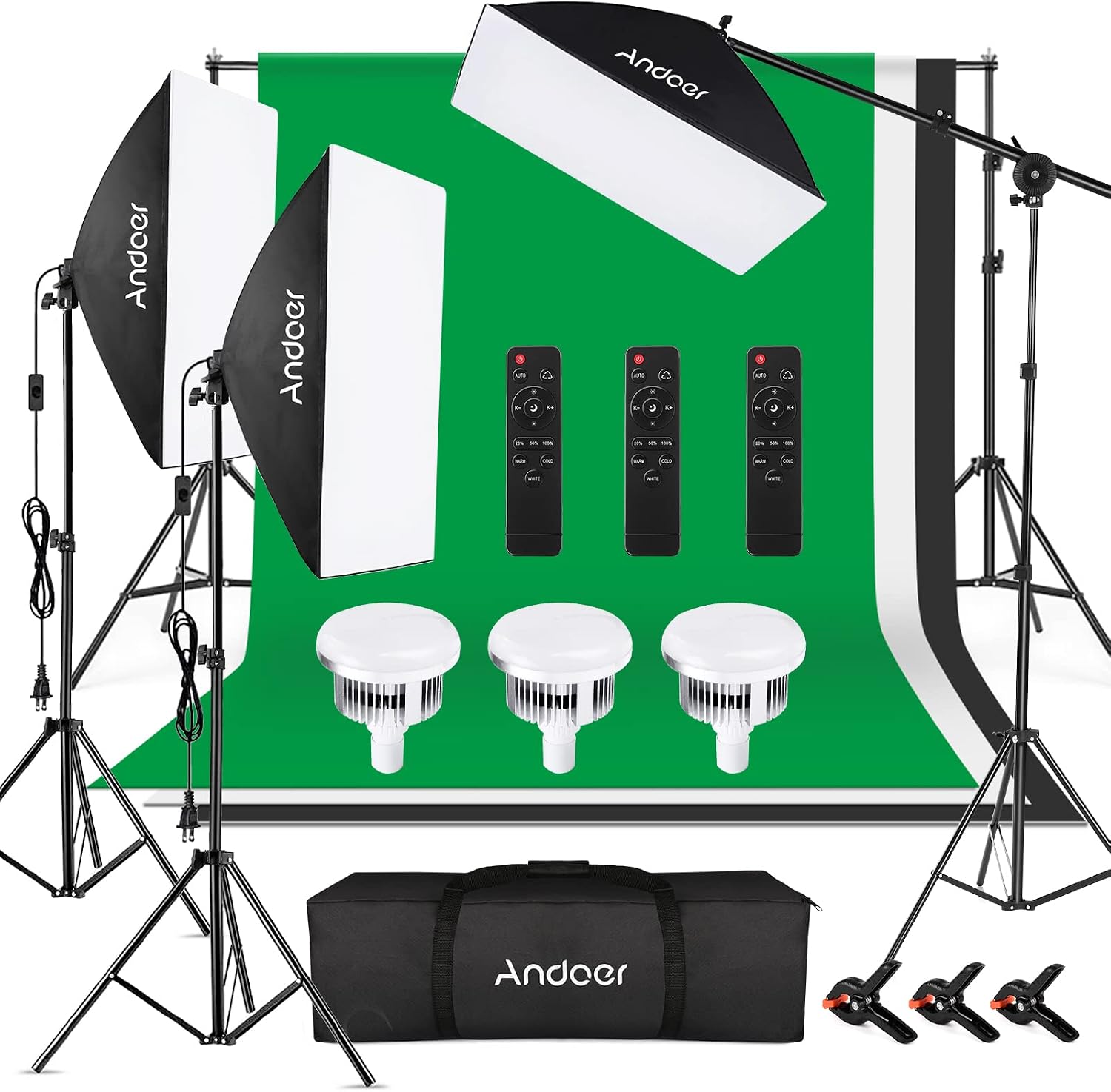 Andoer Photography Lighting Kit with Backdrops, 2800K-5700K 85W LED Softbox, 6.5x10ft Backdrop Stand System, Continuous Studio Lighting Kit for Photo Video Shooting