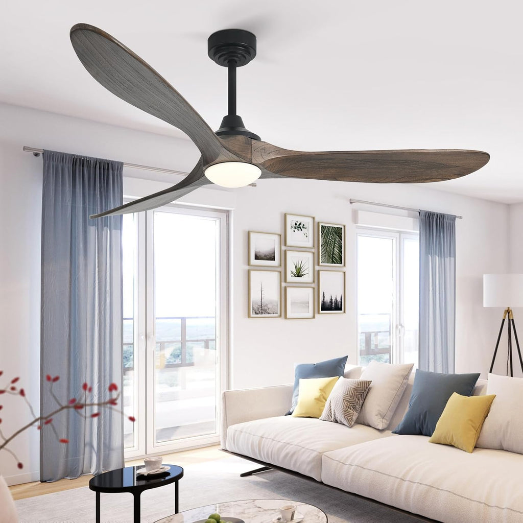 60' Outdoor Ceiling Fan with Light 3 Downrods, Smart Wood Ceiling Fan Compatible with Alexa/Google/App, 3 Blades Modern Walnut Wood Ceiling Fans for Kitchen Living Room Patio,Dark Brown