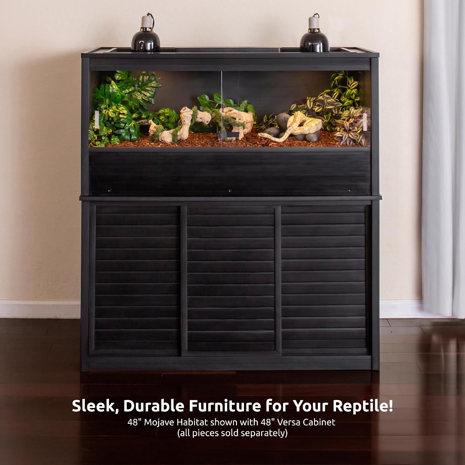 New Age Pet ECOFLEX 48' Storage Cabinet for Pets in Black, Durable Wood Plastic Composite, Non Toxic, Easy Assembly, Ideal for Bedding, Food, Toys, Large Mojave Reptile Habitat Compatible