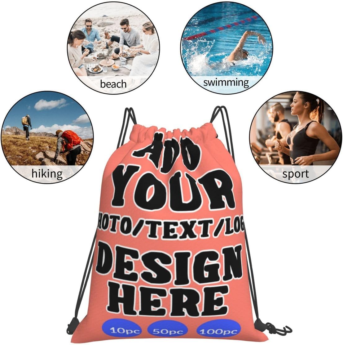 Pack Of 100 Drawstring Backpack Customizable Bulk Custom Gym Bags Lightweight Promotional Items With Logo Sport Bag For Travel Daily Use Style18
