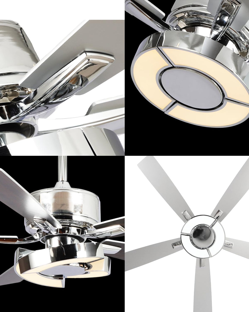 52 Inch Silver Ceiling Fans with Lights and Remote, Creative Modern Ceiling Fan, 3CCT, 6 Speeds, Quiet, Dual-Sided Reversible 5 Blades Indoor Outdoor Chandelier Fan for Bedroom Living Room