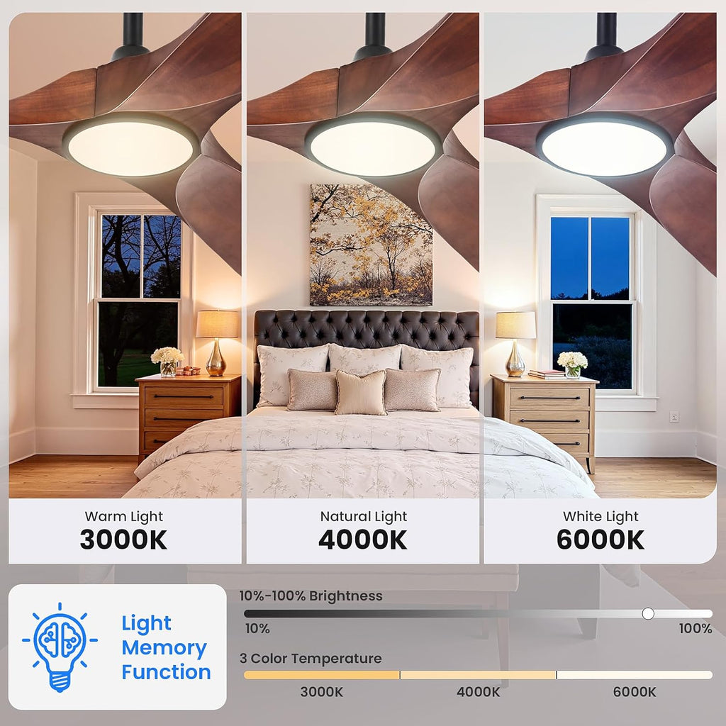 heimo 60 Inch Outdoor Ceiling Fan with Light and Remote, Wood Ceiling Fans with Lights Dimmable for Bedroom Living Dining Room Patios Garage Gazebo Farmhouse Big Dc Reversible Indoor Fan(Walnut)