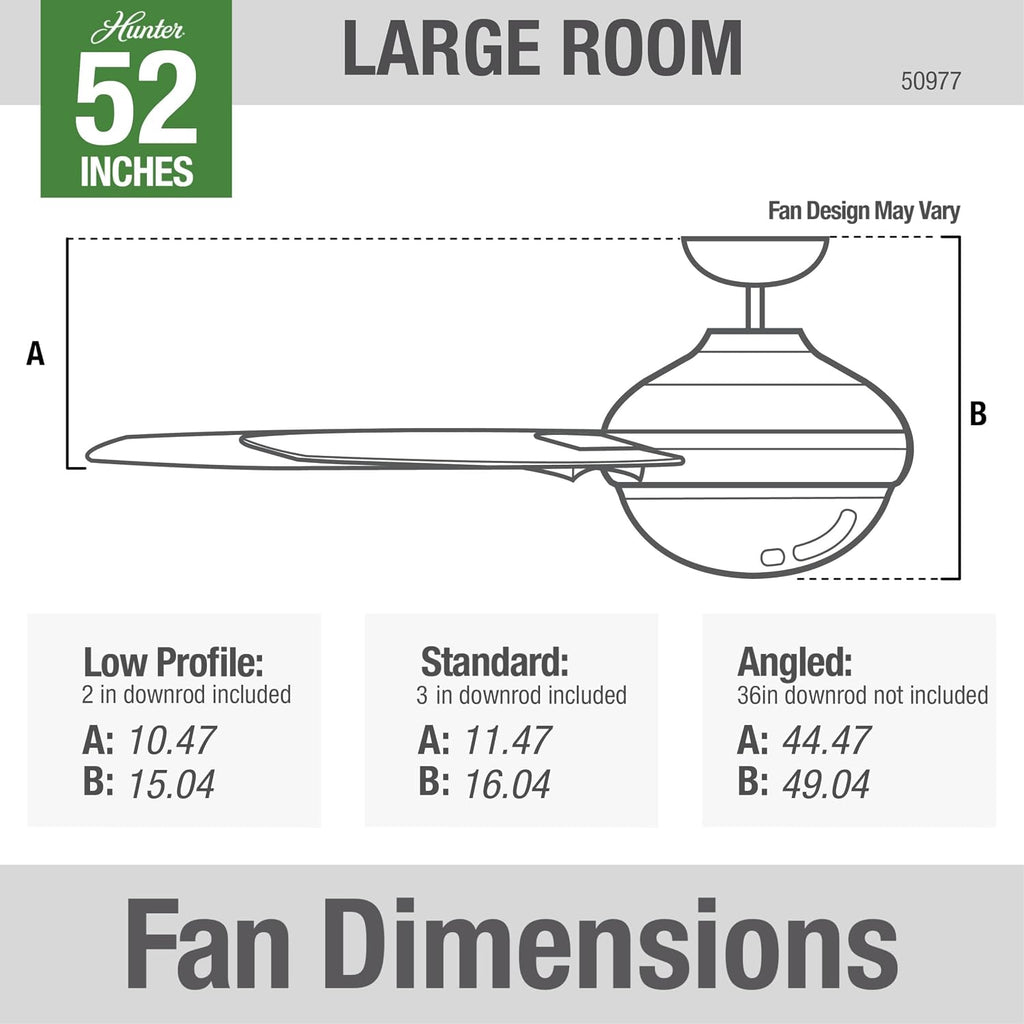 Hunter 52 inch Indoor Ceiling Fan with LED Light and Remote Control - Modern White Ceiling Fan, Standard Mount, 6 Blades, For Bedroom, Living Room, or Kitchen, Quiet - Sotto 50977, Fresh White