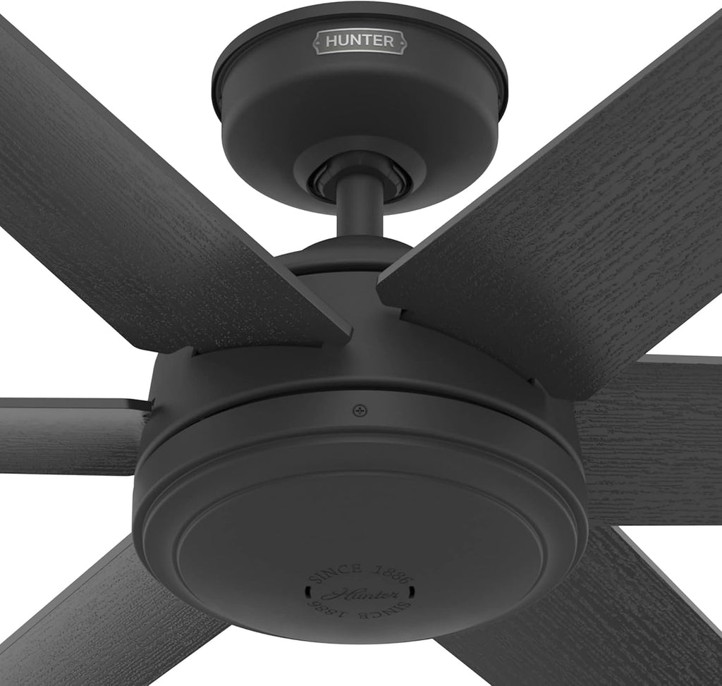 Hunter 52 inch Jetty Matte Black Wet Rated Ceiling Fan and Wall Control