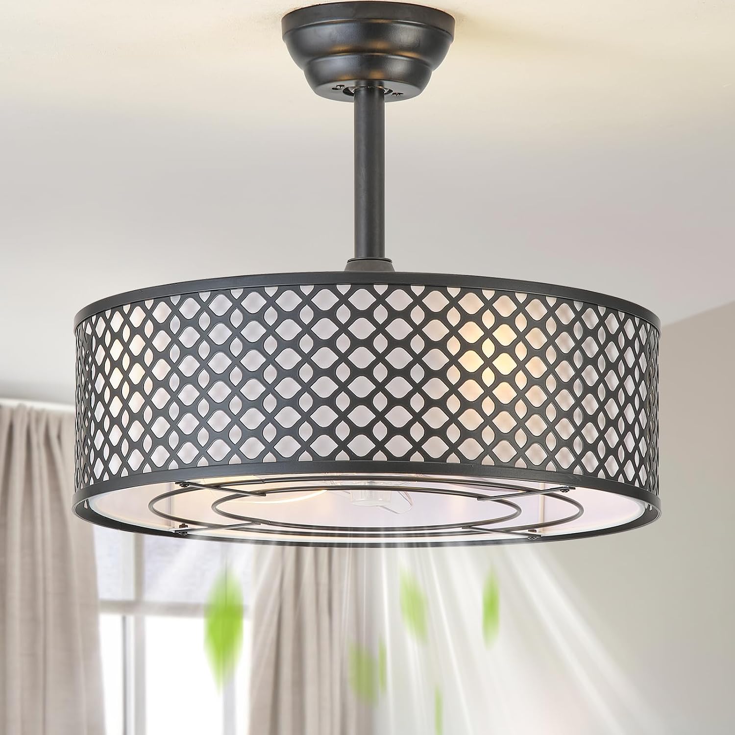 Black Fandelier Ceiling Fan with Light, 20' Caged Boho Ceiling Fans with Lights and Remote, Mid Century with 6 Speeds for Bedroom, Living Room, Nursery