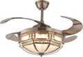 TFCFL 42 Inch Vintage Ceiling Fan Light, Tiffany Style Dimmable Chandelier Fan with Controller 3-Color Lighting 3-Speed Retractable Blades for Bedroom Living Room (Gold)