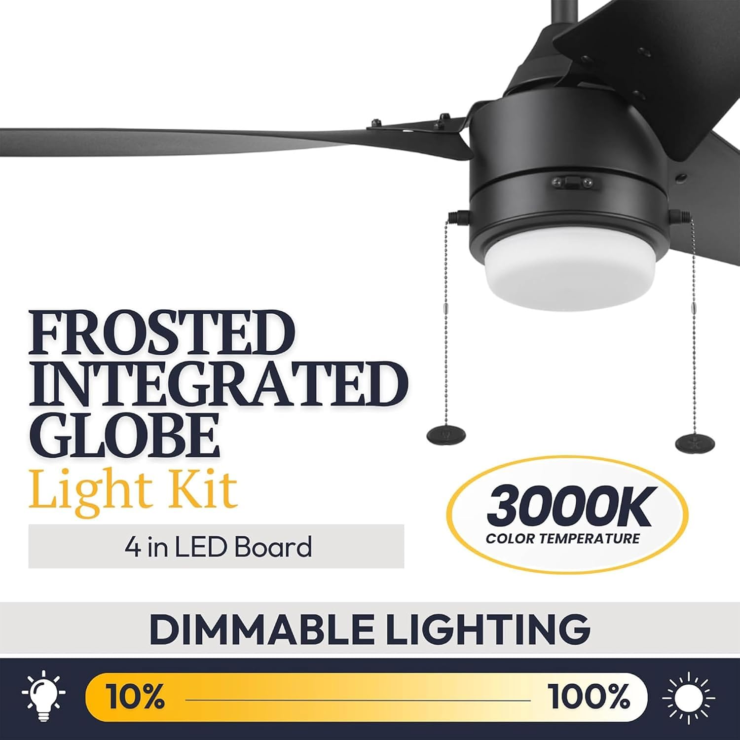 Prominence Home Teo 56' LED Indoor Outdoor Ceiling Fan with Light, Matte Black - Wet Rated Dual Mounting Fan with Pull Chain and Reversible Airflow