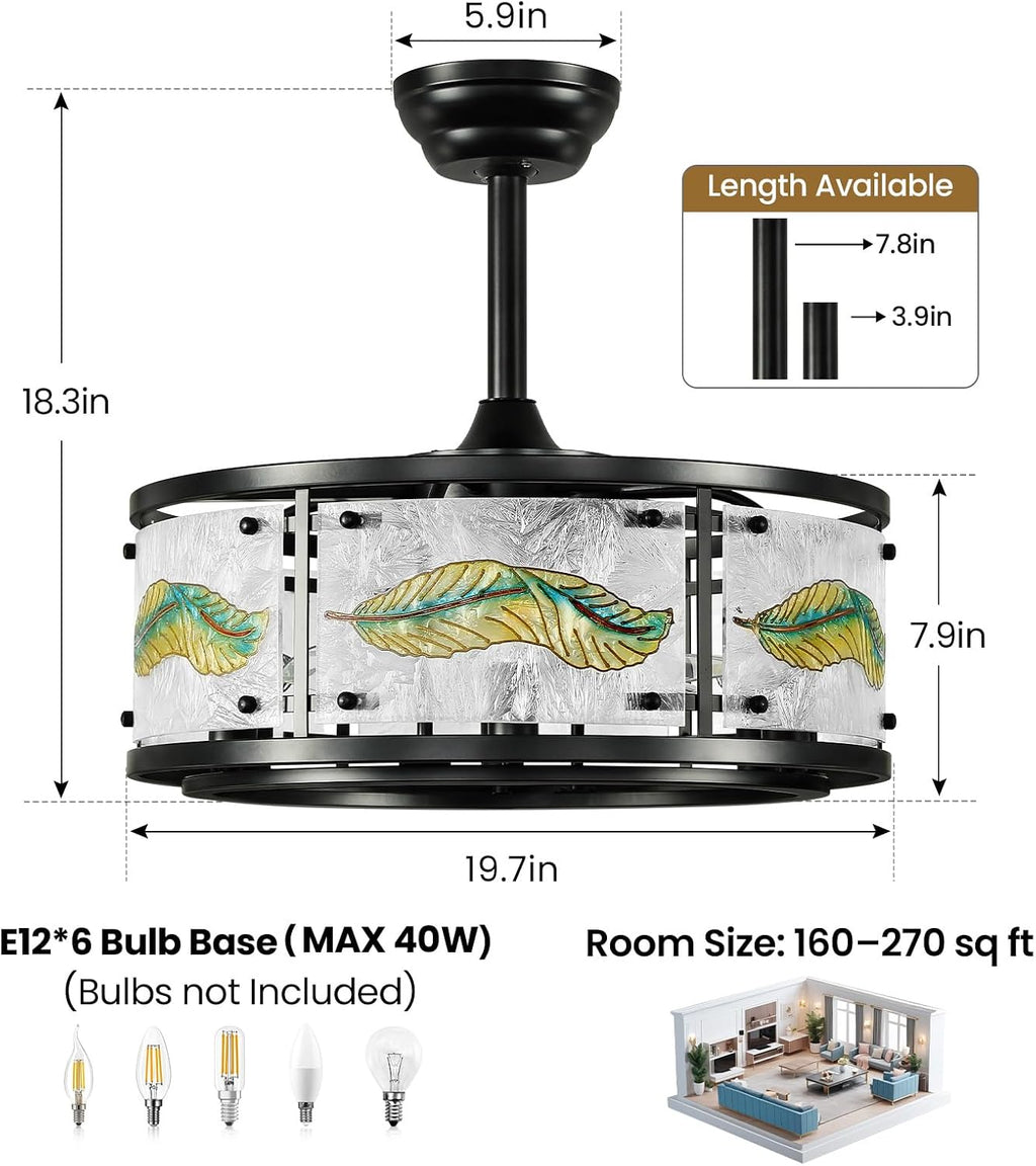AIJIASI 20' Black Caged Ceiling Fan with Lights, Fandelier Ceiling Fan with Lights Remote Control, 6 Speeds Mid Century Chandelier Ceiling Fan for Bedroom Living Room Nursery
