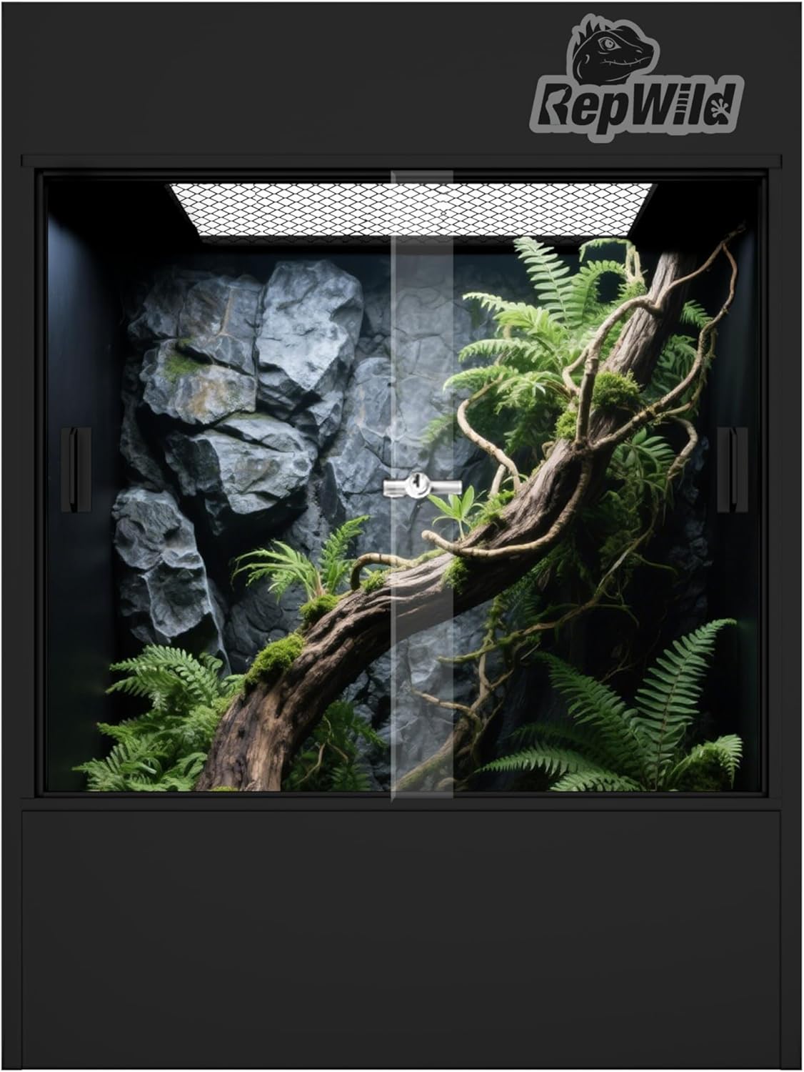 33 Gallon PVC Tall Reptile Tank/Terrarium, RepWild 18' x 18' x 24' Arboreal Reptile Habitat Enclosure with Sliding Door & Heavy-Duty Screen for Amphibians, Crested Gecko Lizard Chameleon