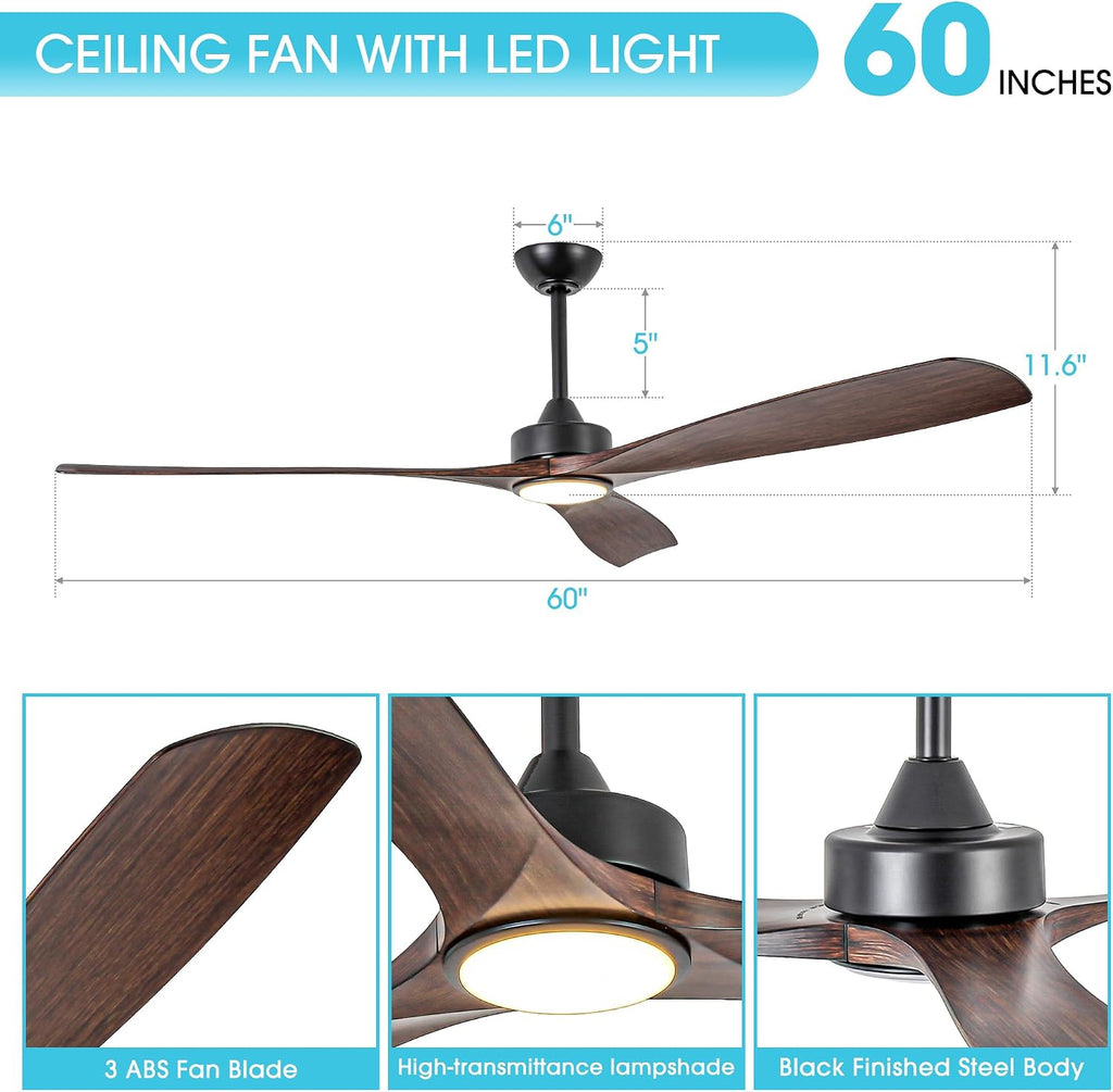 Ceiling Fans with Lights and Remote 60 Inch Outdoor Ceiling Fans for Patios Bedroom, Farmhouse Low Profile Chandelier Ceiling Fan with 6-Speed Reversible DC Motor, Dimmable, Ventilador de Techo