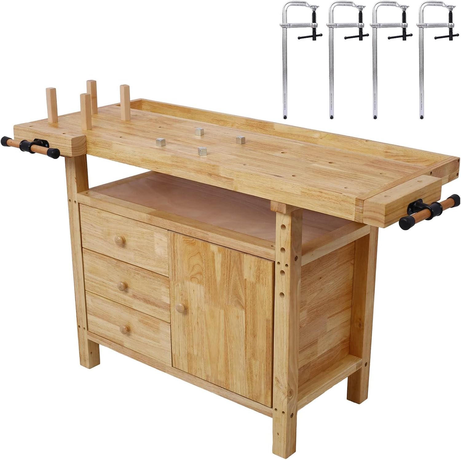 Wood Workbench - Wooden Workbench for Garage Workshop and Home, with Bar Clamps Set 12 inch x 3inch Throat,Pack of 4