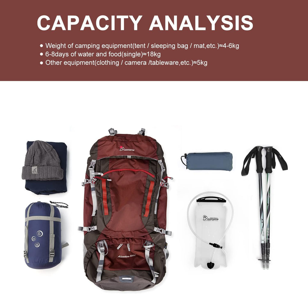 MOUNTAINTOP 80L Internal Frame Backpack for Man & Women Backpacking Hiking Backpack with Rain Cover