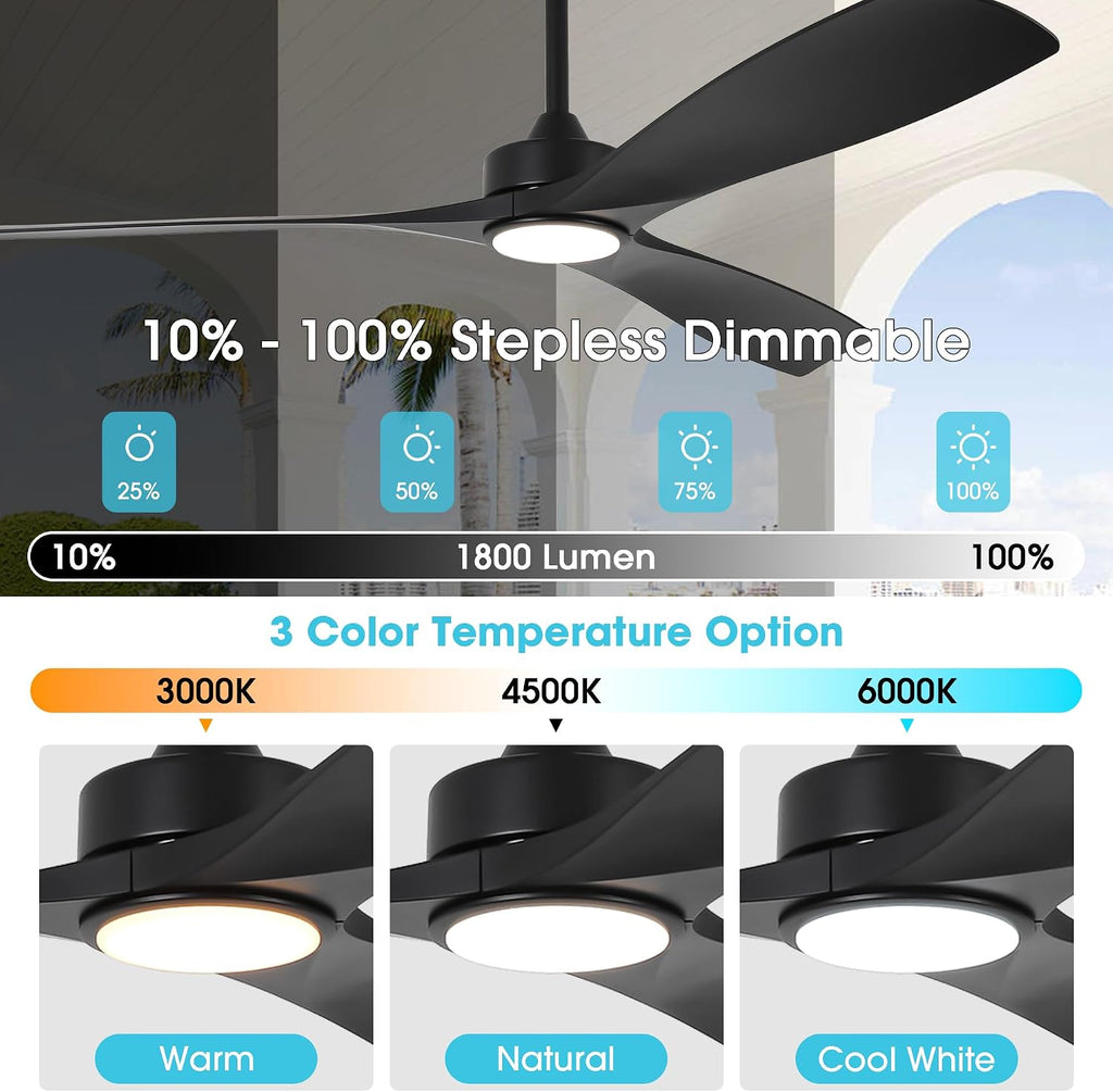 Ceiling Fans with Lights and Remote 60 Inch Black Outdoor Ceiling Fans for Patios Bedroom, Farmhouse Low Profile Chandelier Ceiling Fan with 6-Speed Reversible DC Motor, Dimmable, Ventilador de Techo