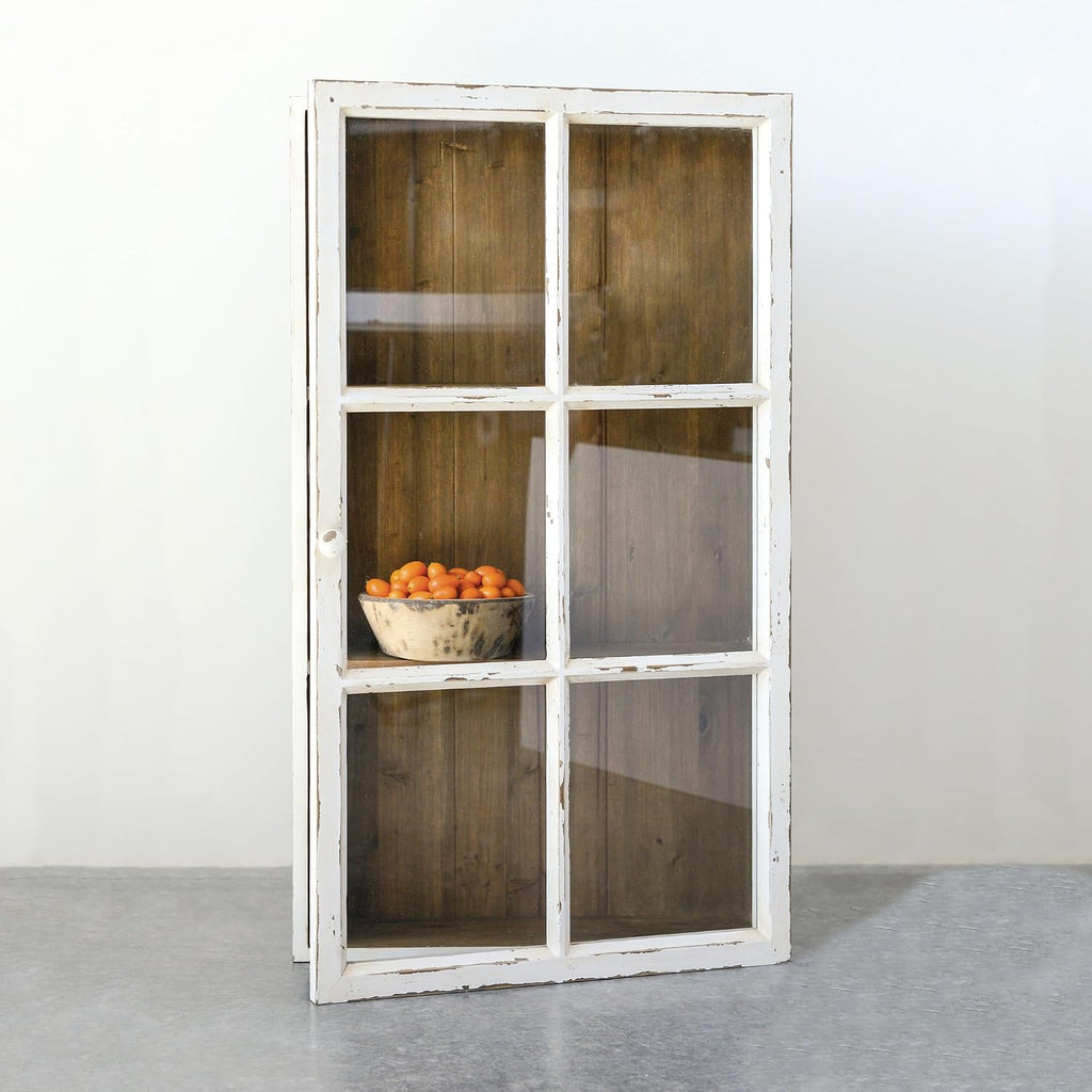 Creative Co-Op Antique White Wood Wall Cabinet with 3 Shelves