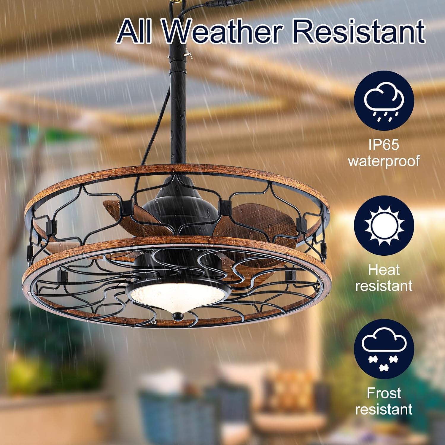 Outdoor Ceiling Fans for Patios Waterproof, Plug in Gazebo Fan Outdoor Hanging with Hook, 3 Color Light Remote Control, Strong 6 Speed, 20' Small Wet Rated for Outside Porch, Pergola, Garage