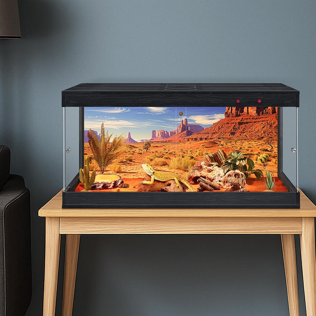 ROYXEN Reptile Enclosure,36 Gallons Reptile Tank with Wooden Top and Lockable Design,Tempered Glass Bearded Dragon Tank for Lizard Gecko Habitat (Black,32' Length)