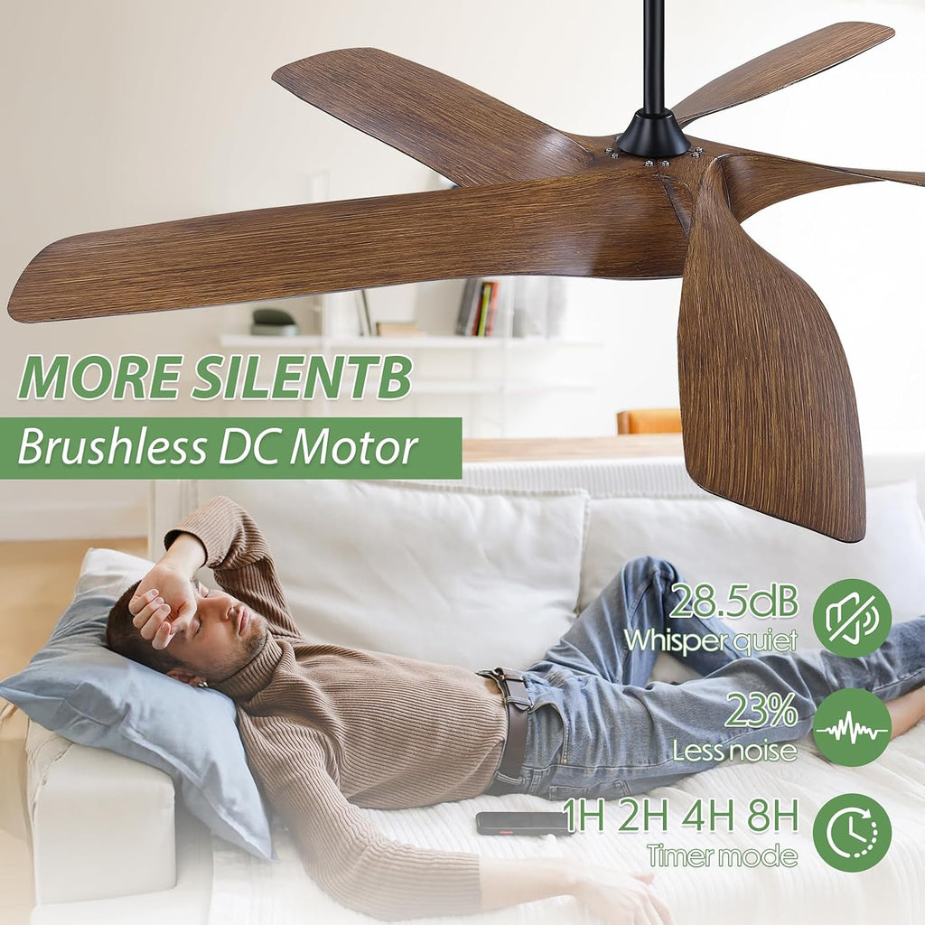 60 Inch Ceiling Fans with Lights and Remote,Flush Mount Low Profile, DC Reversible Motor,6 Speeds Noiseless Ceiling fans For Bedroom,Patio,Farmhouse,Indoor & Outdoor Use,ETL Certification