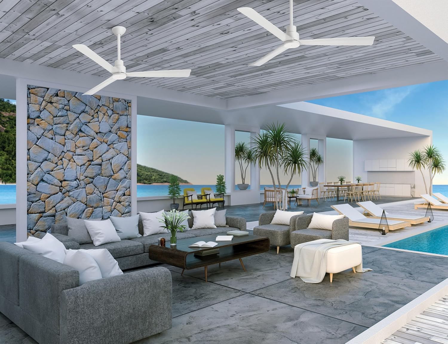 Minka-Aire F787-WHF Protruding Mount, 3 Flat White Bladed, Smart Ceiling Fan, White - Ivory