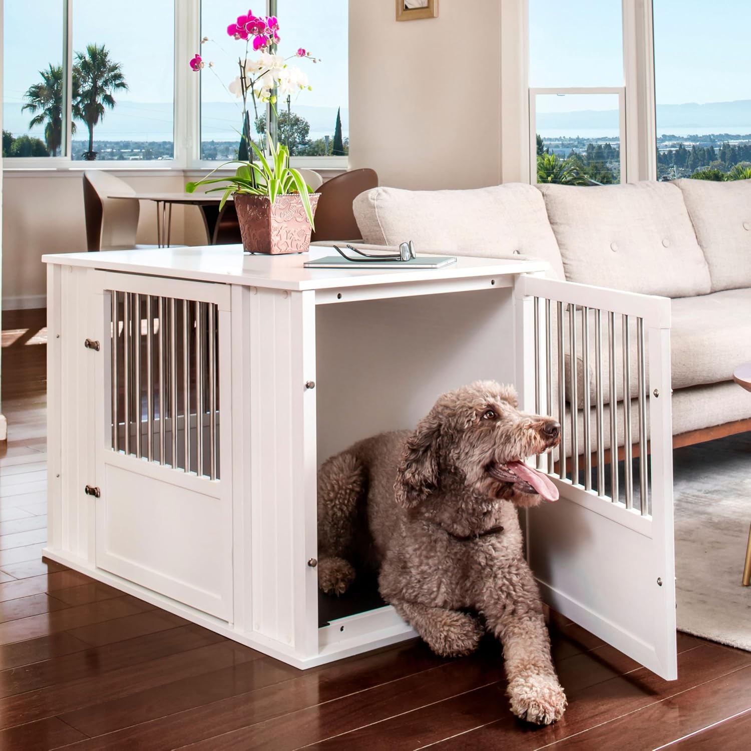 New Age Pet® Durable ECOFLEX® Large Dog Crate with Flexible Door Placement in Antique White