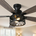 52'' Ceiling Fan with Lights, Flush Mount Farmhouse Ceiling Fan with Remote Control, 6 Speeds Reversible DC Motor, Low Profile Industrial Caged Ceiling Fan for Bedroom Living Room