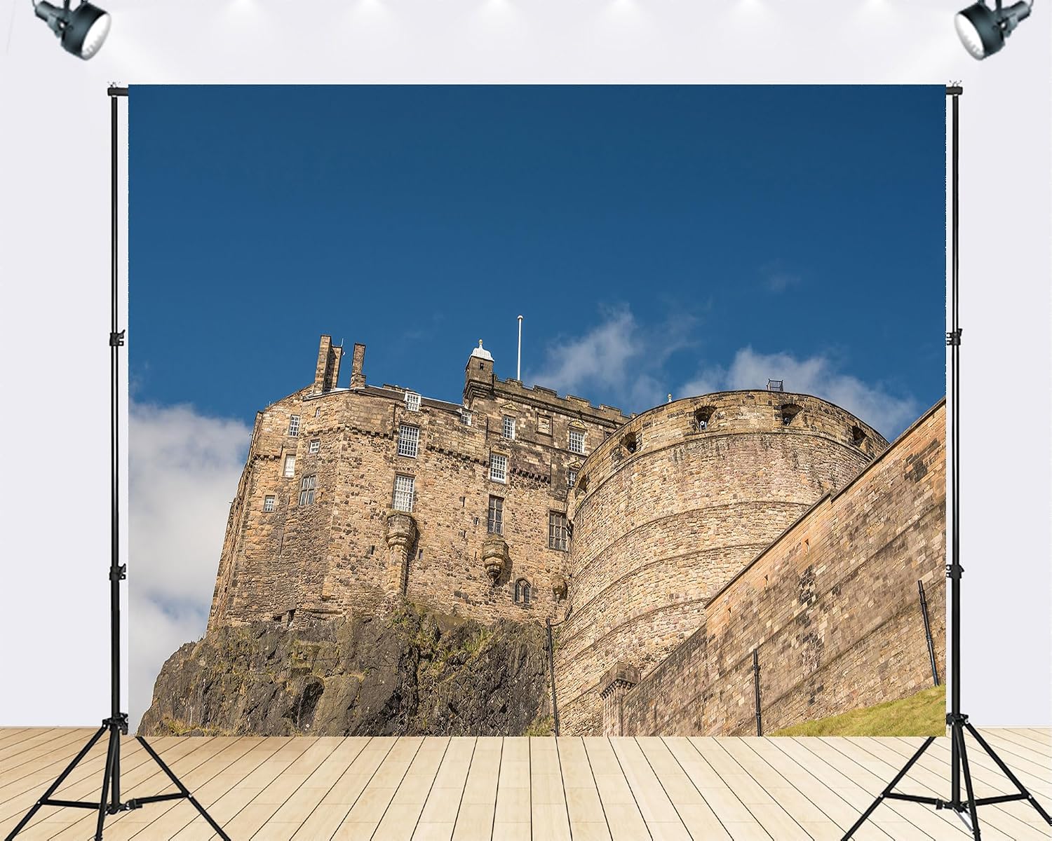 Trykid 20x10ft Ancient Stone Castle Backdrop Historic Fortress Cliffside Clear Blue Sky Photography Background Medieval Event Tapestry Party Decoration Photo Studio Prop Fabric