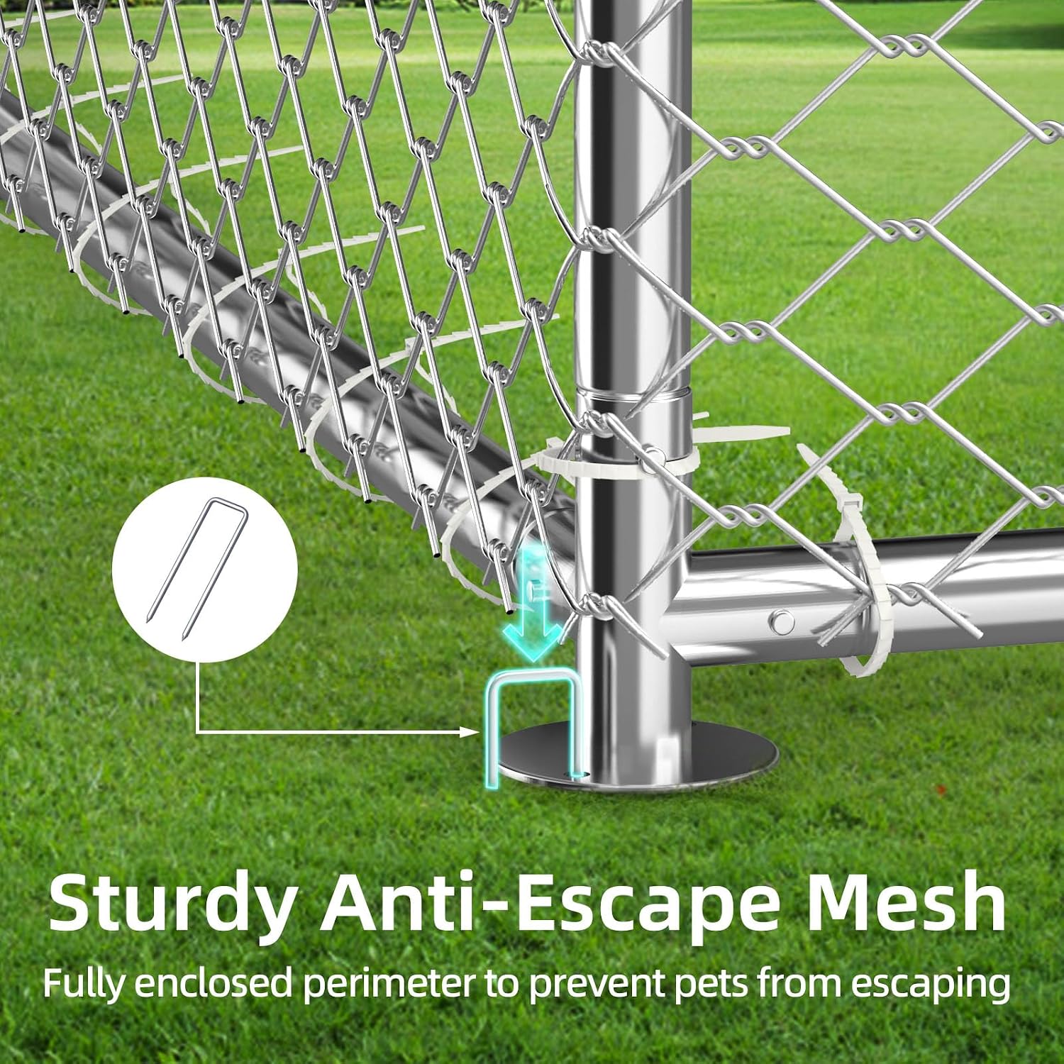 6.8x6.8 FT Heavy Duty Large Outdoor Dog Kennel Outside, Galvanized Steel Enclosure with Waterproof UV-Resistant Roof, Lockable Door, Hexagonal Wire Mesh Dog Run