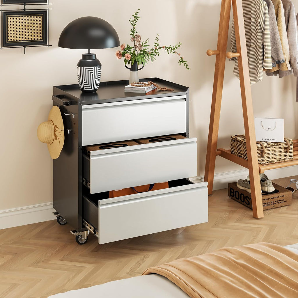 Aobabo Metal Rolling Tool Storage Cabinet with Drawers, Side Pegboards, Left Handle, Lockable Casters, Garage Workshop Utility Cart, 18.11 D x 30.3 W x 35.4 H Inches,Assembly Required