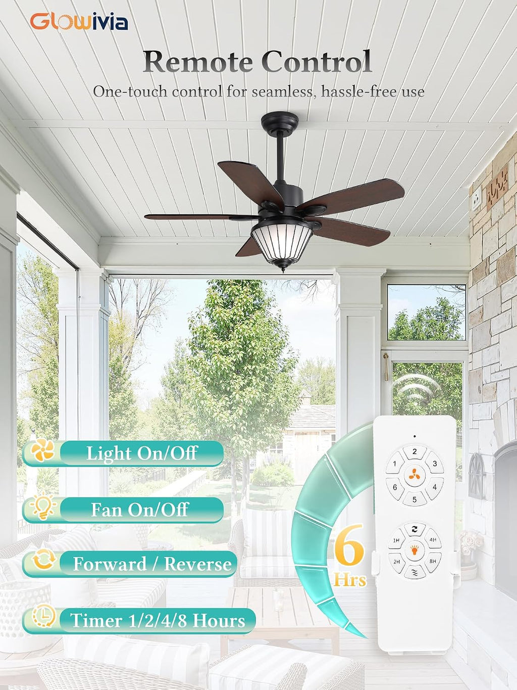 42 Inch Waterproof Outdoor Ceiling Fan with Lights, IP65 Waterproof, Remote Control, 6-Speed Quiet DC Motor, 5 Dual Finish Blades, Farmhouse Ceiling Fan for Patios Porch Pavilion (Black)