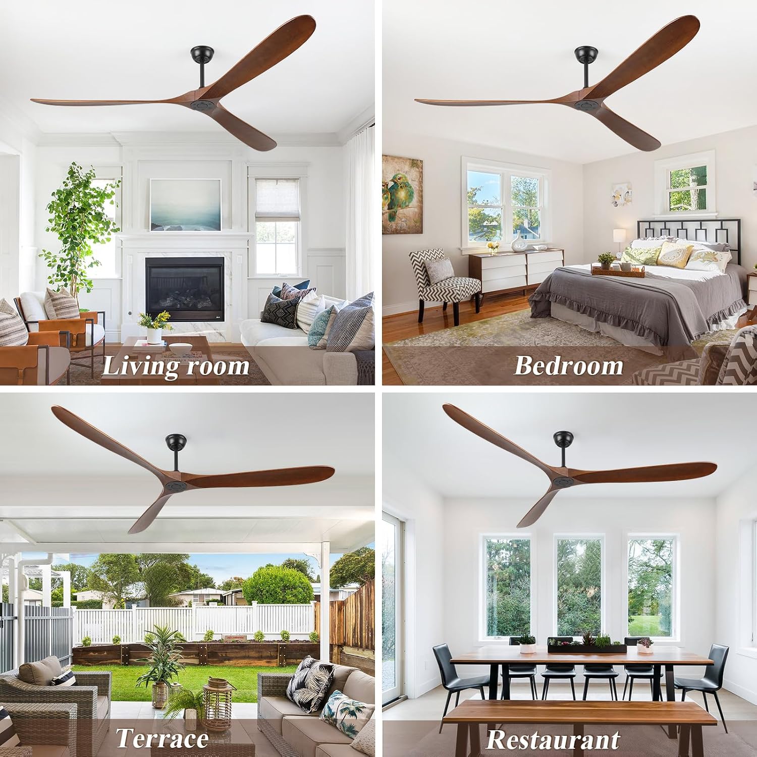 Ceiling Fans Without Light, 88 In Extra Large Ceiling Fan No Lights, 3 Wood Walnut Blades, DC Motor, Propeller Outdoor Ceiling Fan for Patios and Big Rooms with Remote Control