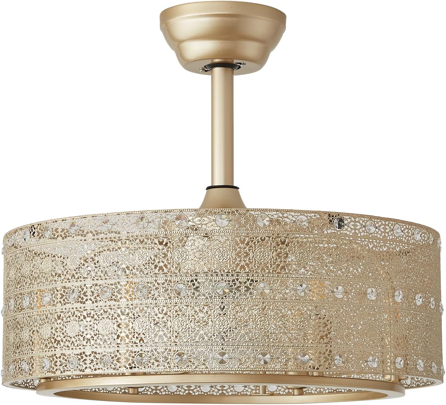 20' Gold Fandelier Ceiling Fan with Lights, Mid Century Gold Caged Ceiling Fans with Lights and Remote, Crystal with 6 Speeds for Bedroom, Living Room, Kitchen