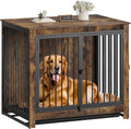 Derfullo Dog Crate Furniture, 42 Inch Indoor Large Dog Kennel for Medium to Large Dogs Up to 70 LBS, Heavy Duty Wooden Pet Cage End Table with 3 Doors, Alloy Steel Frame & Removable Tray