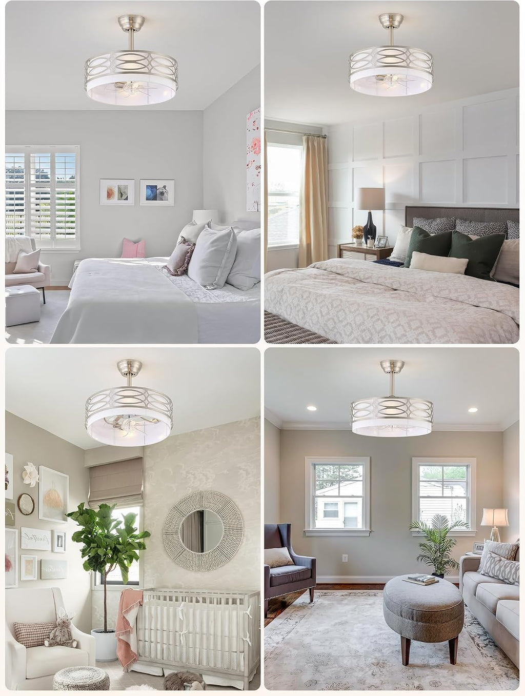 20' Silver Boho Ceiling Fan with Light, Caged Fandelier Ceiling Fans with Lights Remote Control with 6 Speeds for Bedroom, Living Room, Nursery