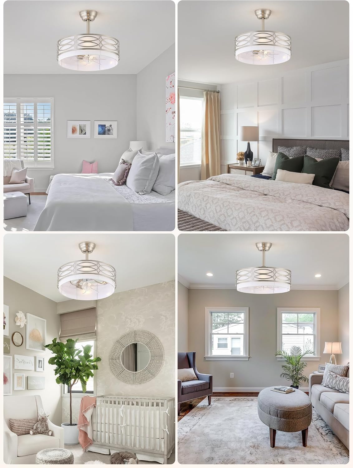 20' Silver Boho Ceiling Fan with Light, Caged Fandelier Ceiling Fans with Lights Remote Control with 6 Speeds for Bedroom, Living Room, Nursery
