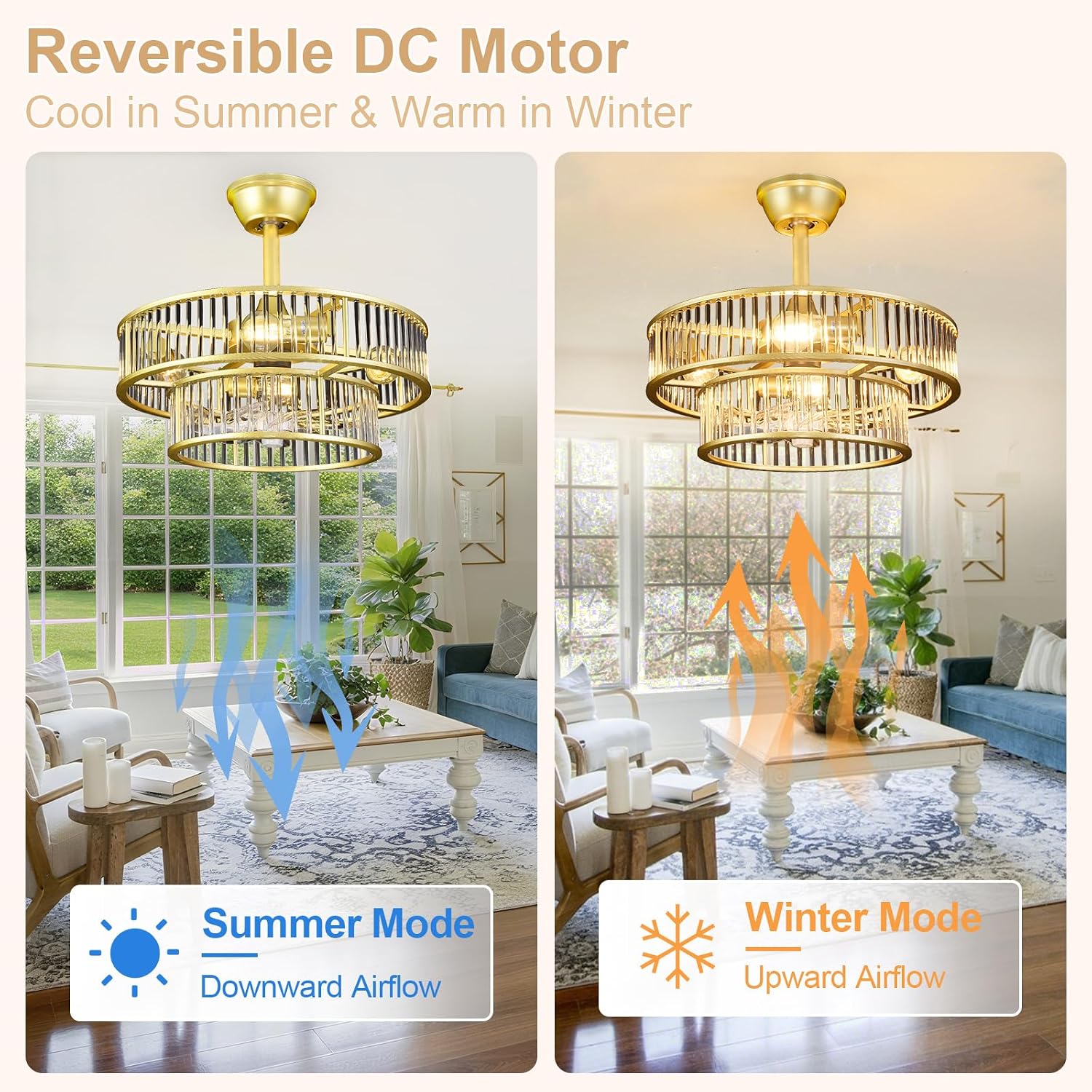 Depuley Bedroom Ceiling Fan with Lights: 20' Gold Chandelier Cagd Fan with Remote Control - Modern Crystal Fandelier for Girl's Bedroom Living Room Nursery (E26 Bulbs Not Included)