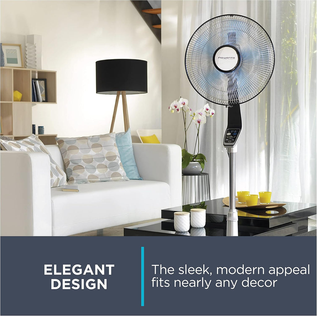 Rowenta Pedestal Fan, 53 Inches, Ultra Quiet Oscillating Fan for Bedroom, Portable, 5 Speeds, Refresh Up to 23-Feet, Silver, Indoor, VU5670