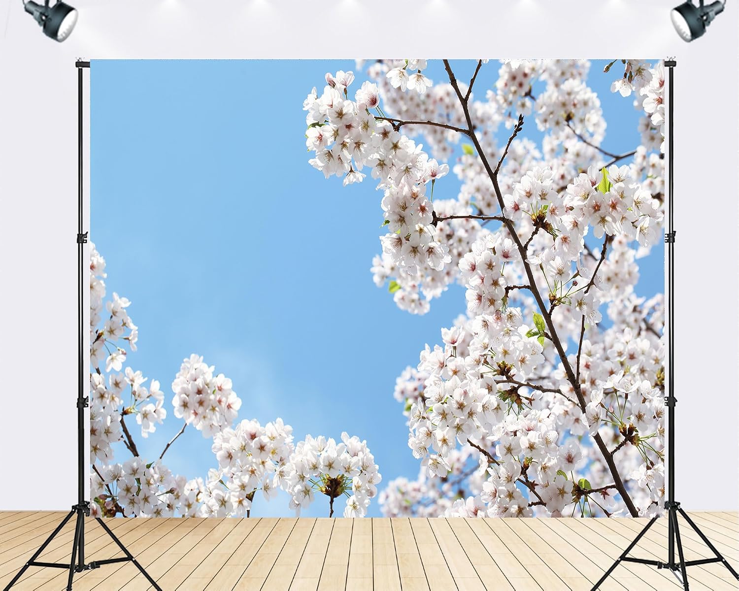 Trykid 20x10ft White Cherry Blossoms Backdrop Clear Blue Sky Spring Bloom Photography Background Romantic Wedding Event Tapestry Party Decoration Photo Studio Prop Fabric