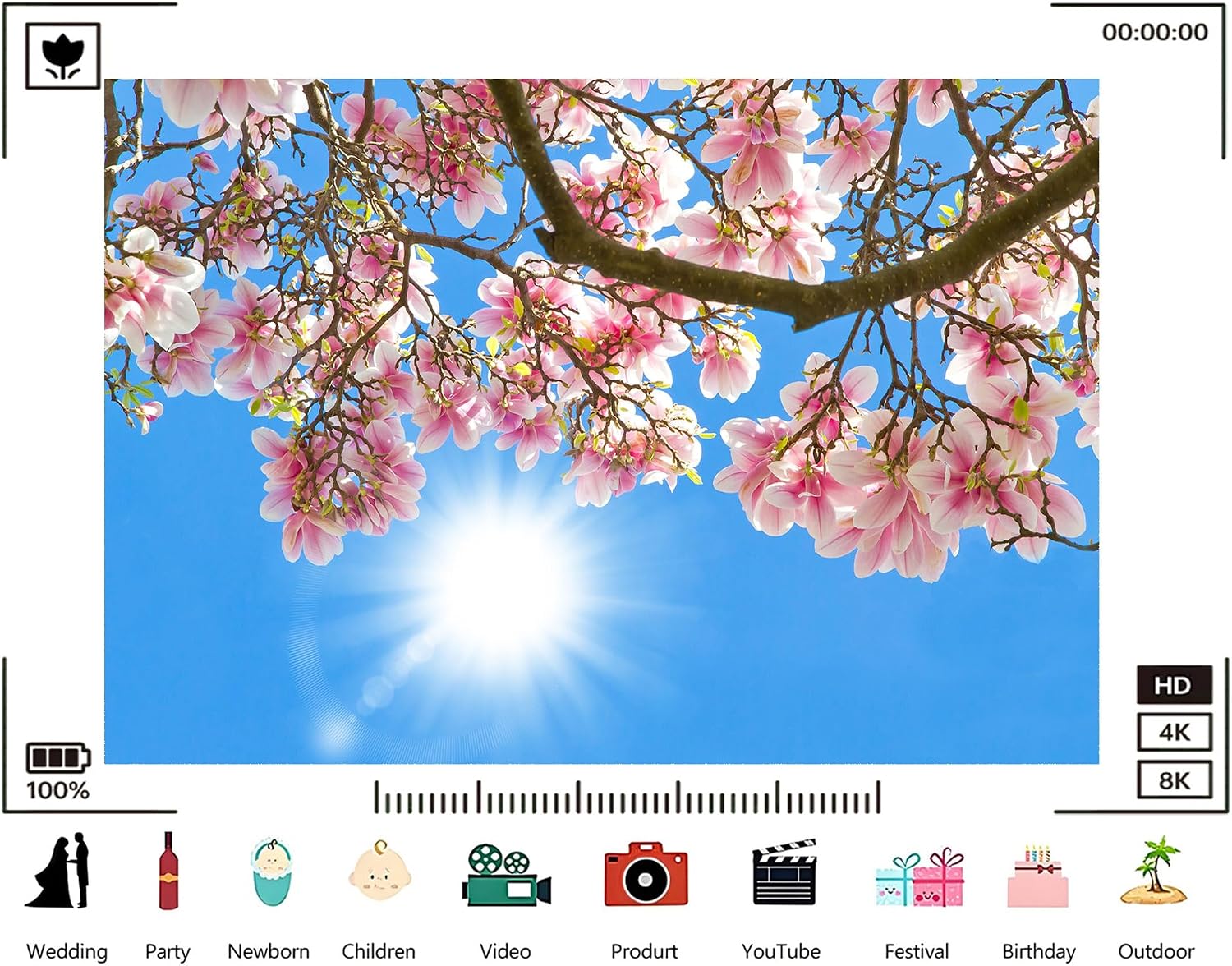 Trykid 20x10ft Pink Blossoms Blue Sky Backdrop Sunlit Spring Blooms Clear Daylight Floral Canopy Nature Photography Background Tapestry Party Decoration Photo Studio Prop Fabric