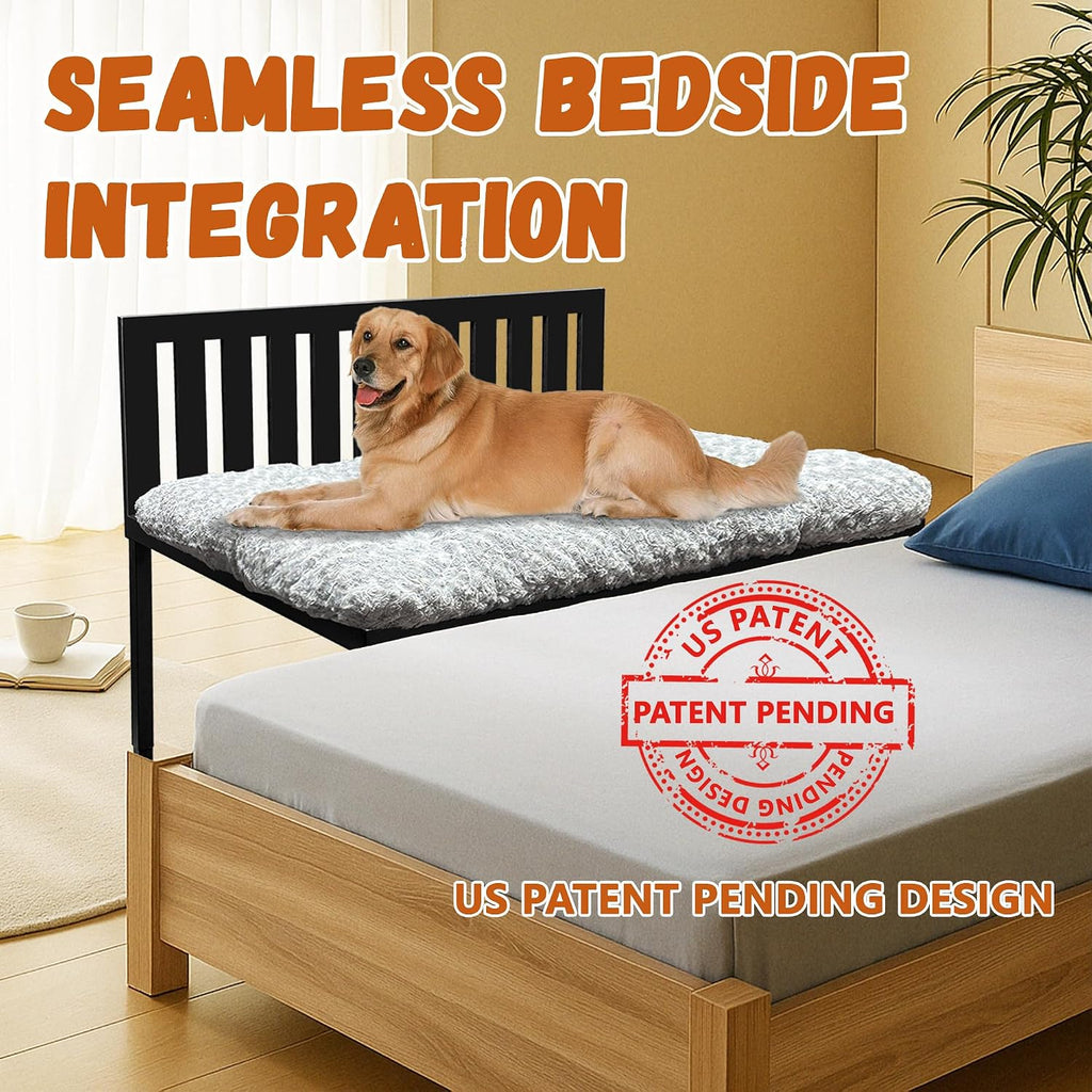 Beside Dog Bed,Adjustable Height Dog Bunk Beds,48''x 30'' Metal Dogs Bed Frame with Cushion,X-Large