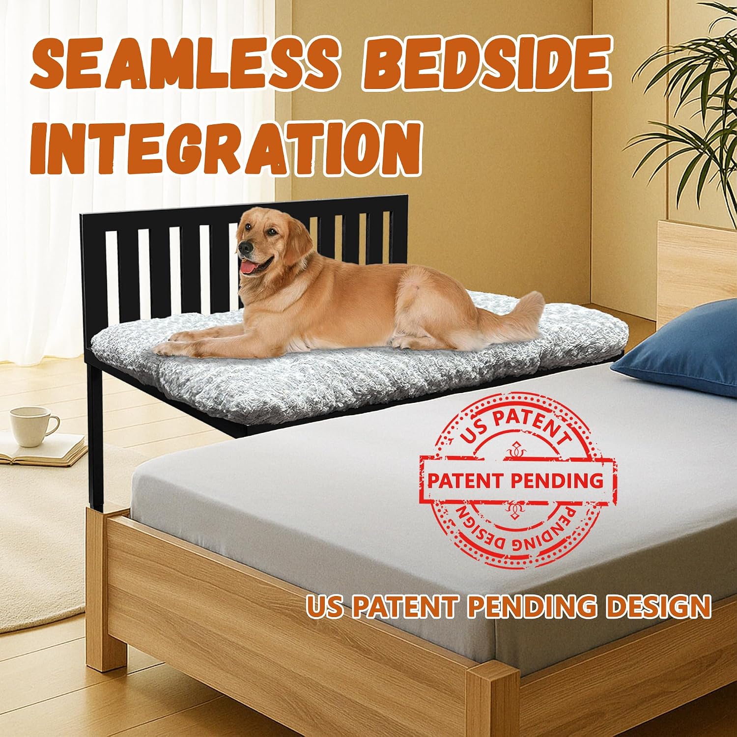 Beside Dog Bed,Adjustable Height Dog Bunk Beds,48''x 30'' Metal Dogs Bed Frame with Cushion,X-Large