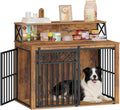 Hzuaneri 39.4'' Dog Crate Furniture, Large Wooden Dog Crate with Storage and 3 Doors, Indoor Kennel for Medium/Large Dogs, End Table with Barn Door, Chew-Proof and Escape-Proof, Rustic Brown DFC87401B