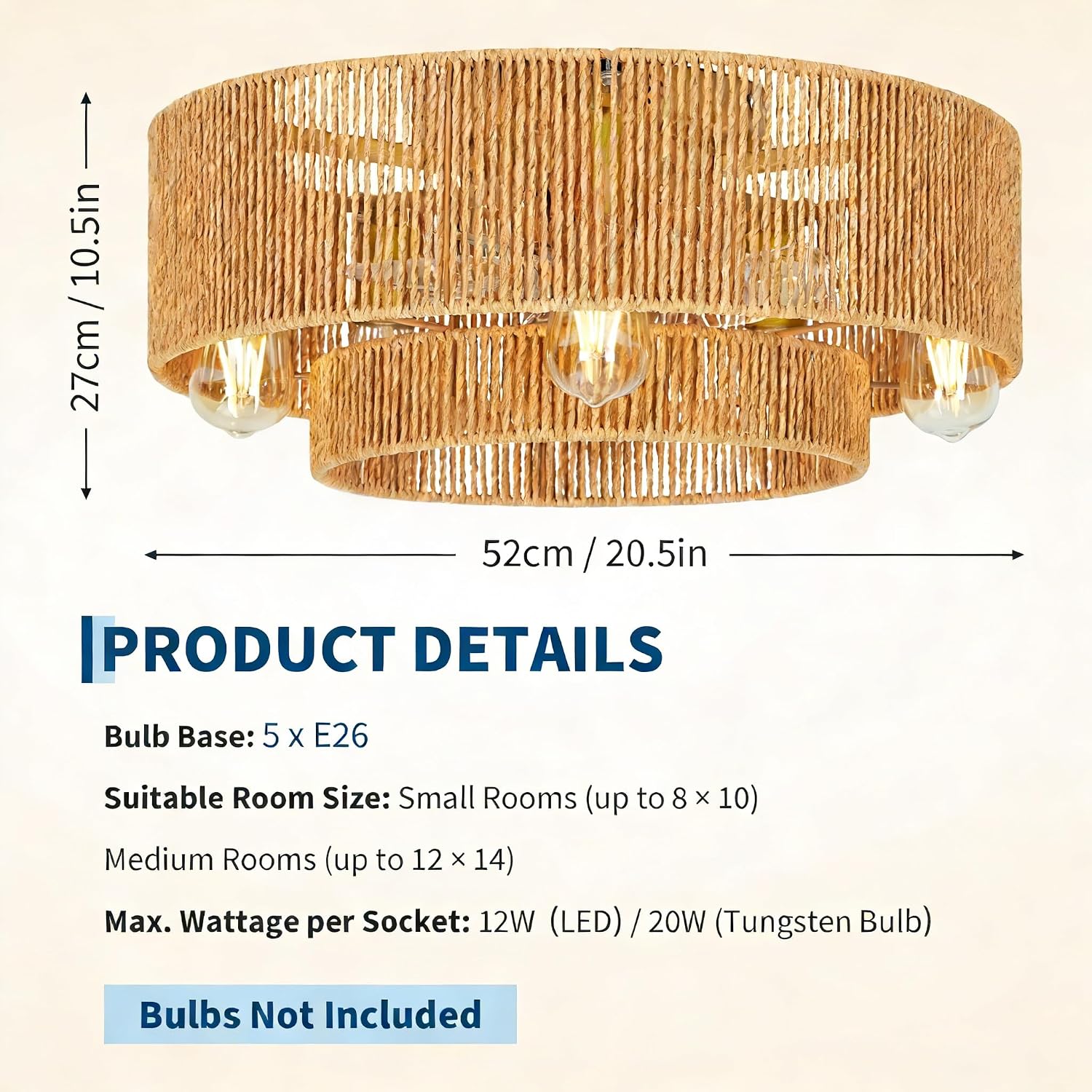Garvee 20'' Rattan Boho Ceiling Fan with Light Flush Mount, Layered Caged Ceiling Fans with Lights and Remote, 6 Speeds Reversible, E26 Base, for Living Room Bedroom Kitchen