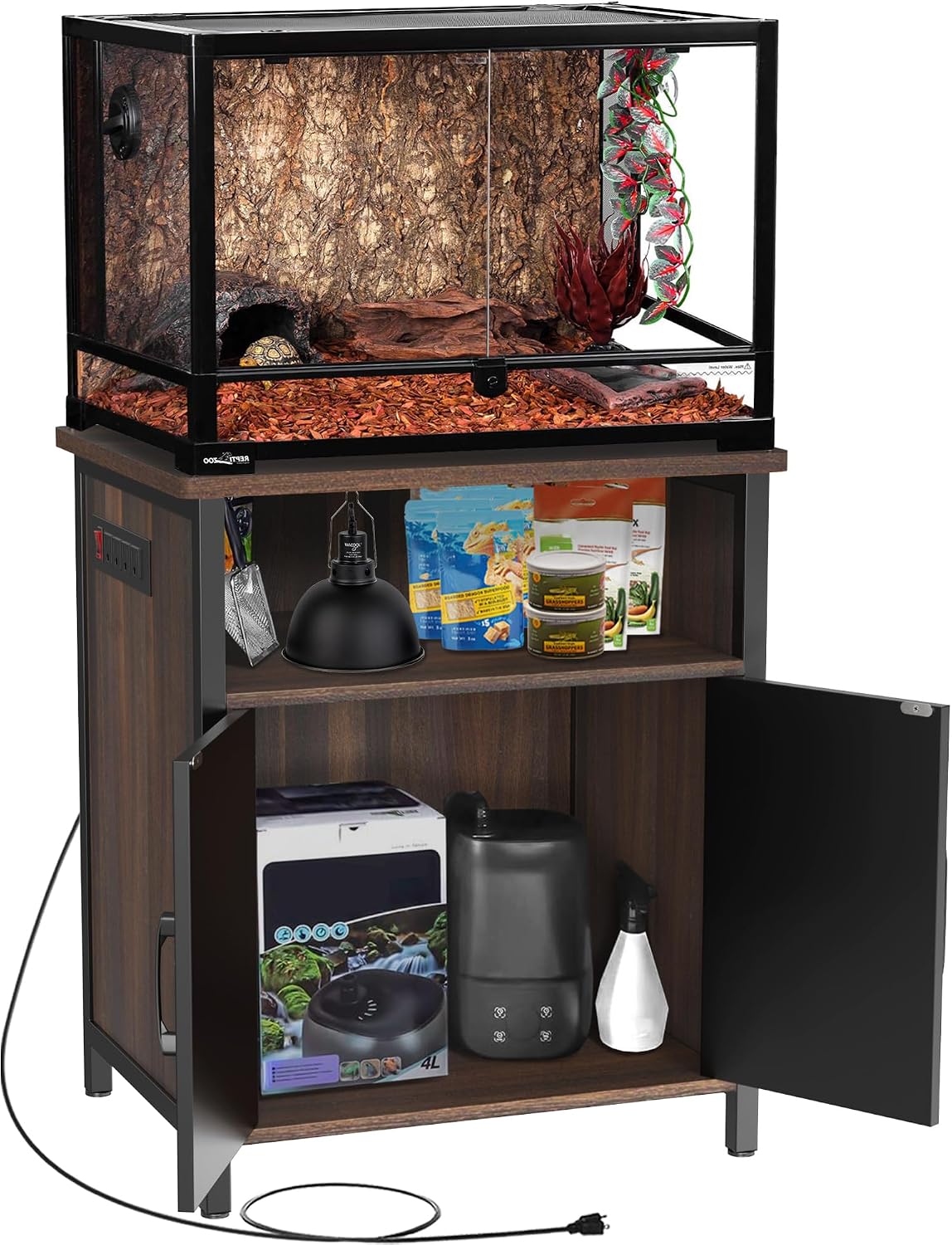 GDLF Terrarium Stand Reptile Tank Stand with Accessories Storage and Power Outlets for 24'Wx18'D Reptile Terrarium