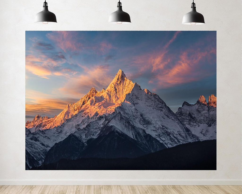 Trykid 20x10ft Kawagarbo Meili Snow Mountain Sunrise Backdrop Golden Snow Capped Peak Photography Background Stunning Tibetan Plateau Party Decoration Tapestry Photo Booth Prop Fabric