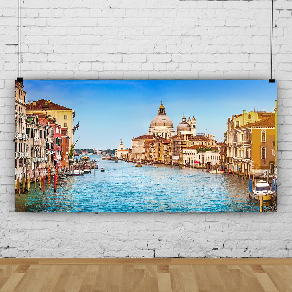 Renaiss 20x10ft Venice Town Backdrop Italy Clear Blue Sky Rivers Water City Scenery Photography Background Historical Buildings Wallpaper Italian Themed Party Decors Holiday Travel Photo Booth Props