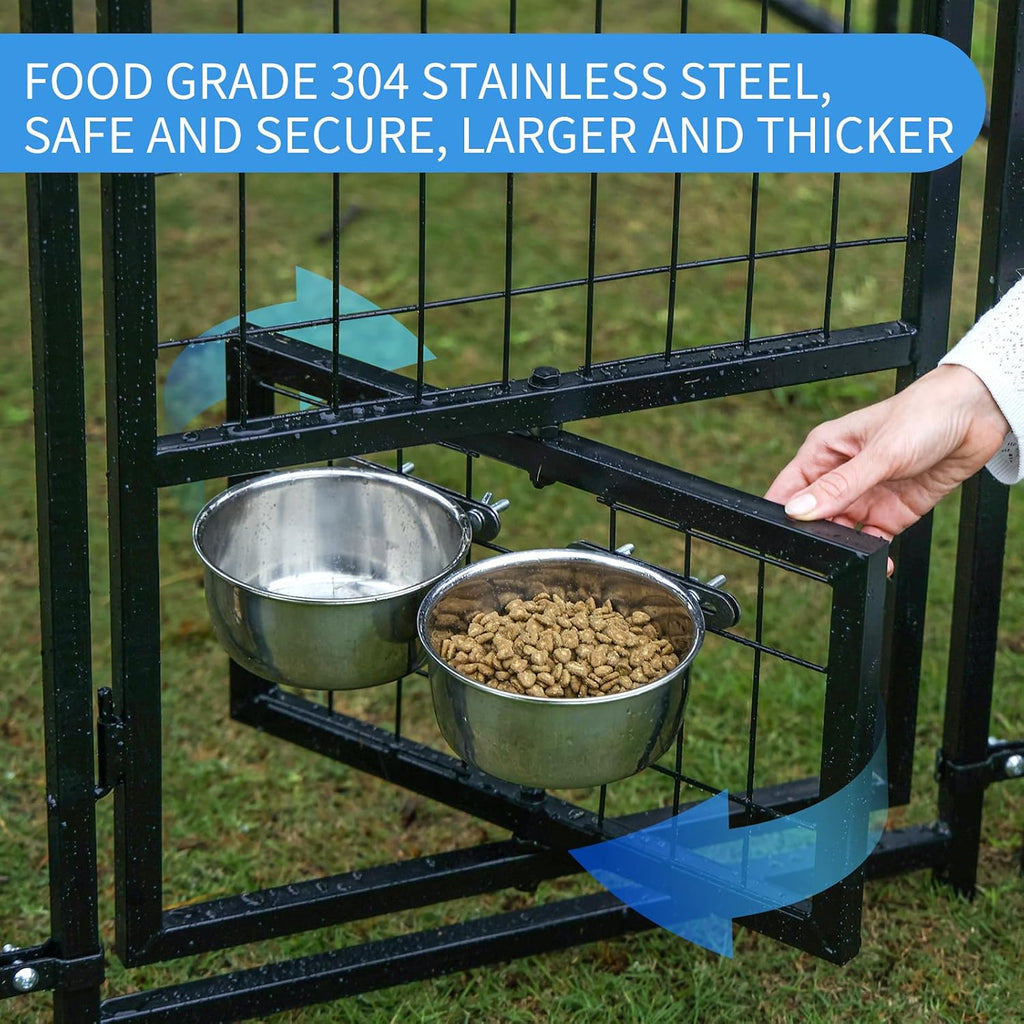 8x4x6 FT Dog Kennel Outdoor for Large Dogs - Heavy Duty Welded Steel Dog Playpen with Waterproof Roof, 360° Rotating Bowls, Latch-Lock Outdoor Dog Run Enclosure