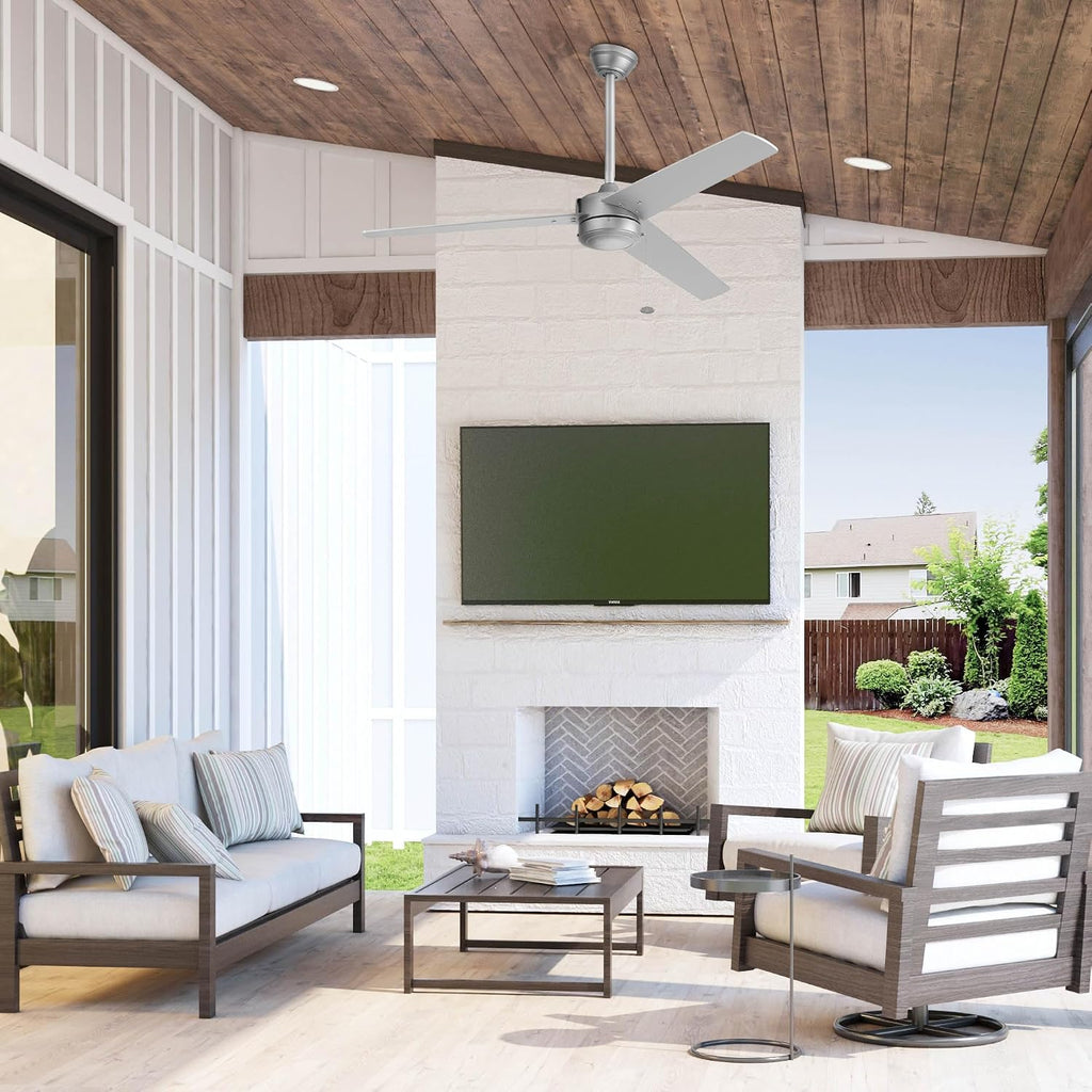 Prominence Home Tenant, 52 Inch Contemporary Indoor Outdoor LED Ceiling Fan, No Light, Pull Chain, Dual Mounting Options, 3 Dual Finish Blades, Reversible Airflow - 51867-01 (Brushed Nickel)