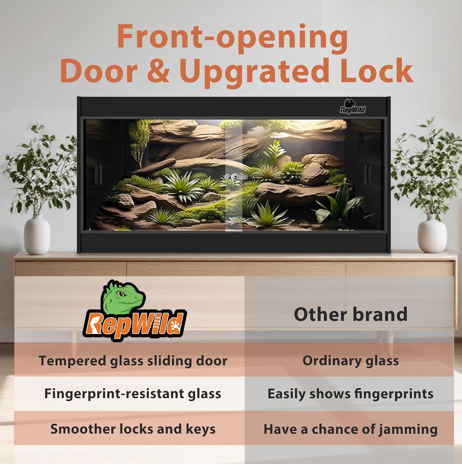 50 Gallon PVC Reptile Enclosure, RepWild 36'x18'x18' Terrarium/Tank with Heavy-Duty Screen Top, Glass Sliding Doors & Lock for Bearded Dragons, Ball Python, Geckos, Lizards