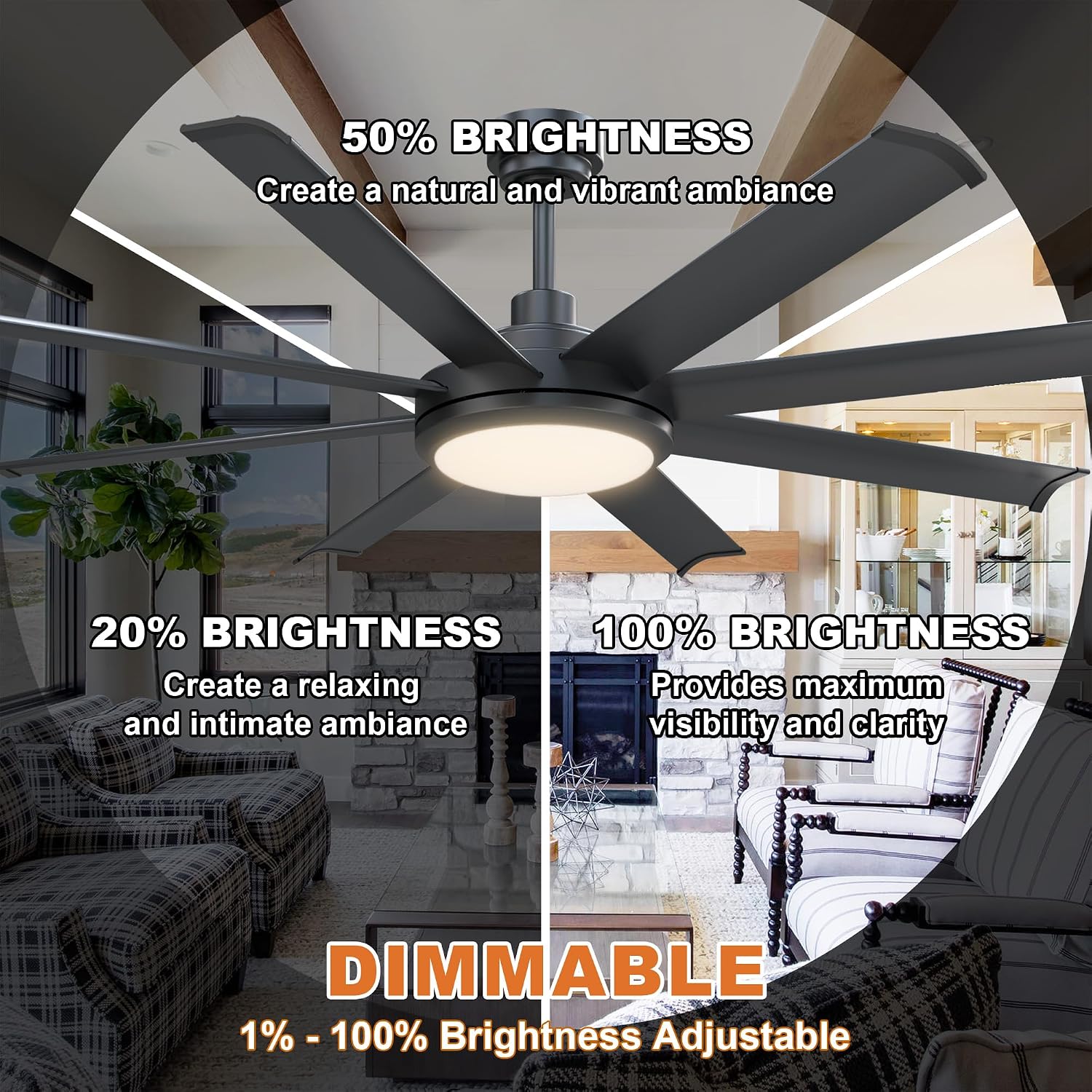 Ceiling Fans with Lights and Remote 60 Inch Industrial Ceiling Fan with Light for Bedroom Living Room, Black Large Outdoor Ceiling Fans for Patios, 6-Speed Reversible DC Motor, Ventilador de Techo