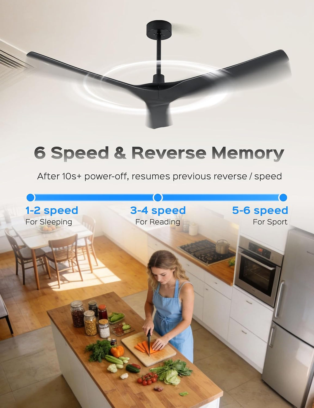 60 Inch Ultra-thin Ceiling Fan Without Lights, Whole Aluminum DC Motor and Blades,6 Speed Adjustable Black Indoor Outdoor Ceiling Fan for Patios and Bedroom
