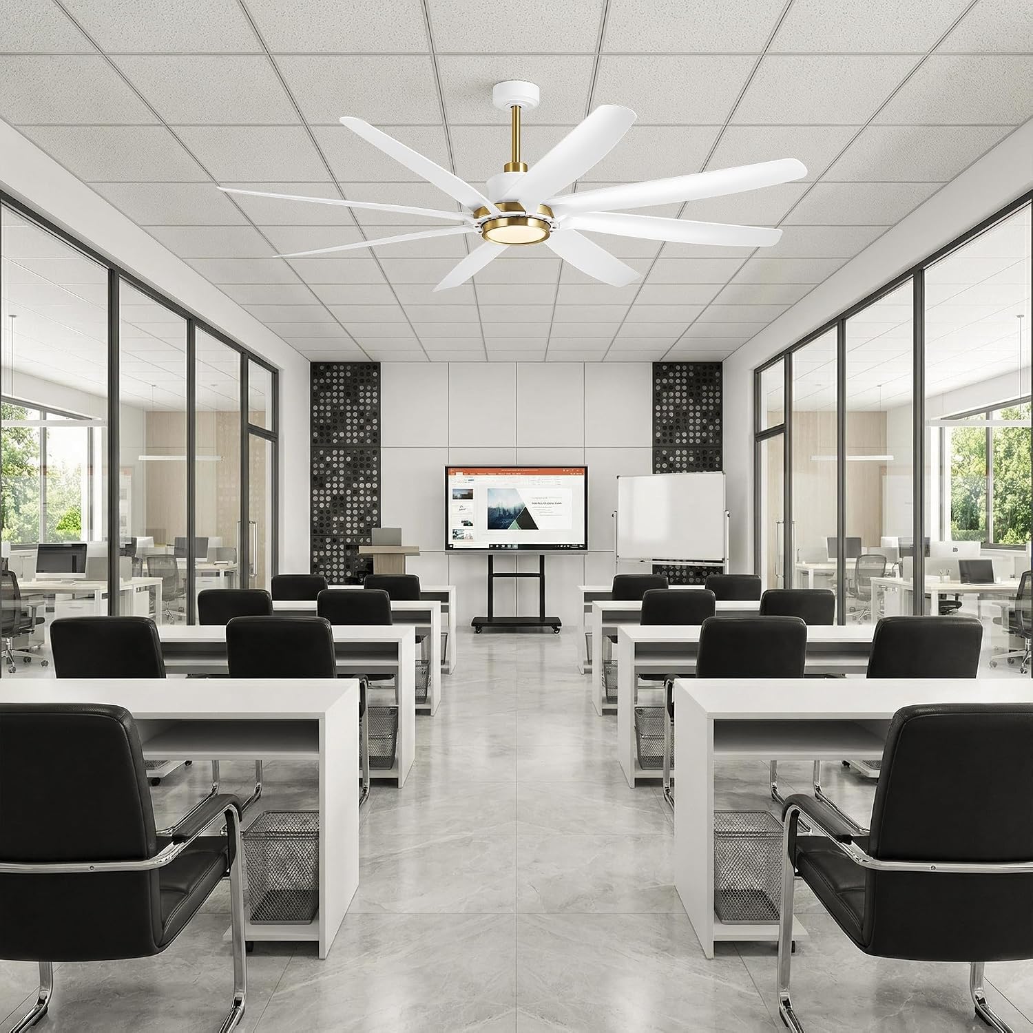 72 Inch Ceiling Fans with Lights and Remote, Industrial Gold White Chandelier Ceiling Fan, Dimmable LED, 6 Speeds Reversible DC Motor, Timer, Lighting Ceiling Fans for Bedroom Living Room